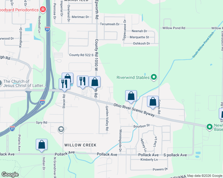 map of restaurants, bars, coffee shops, grocery stores, and more near 5574 Prestwick Court in Newburgh