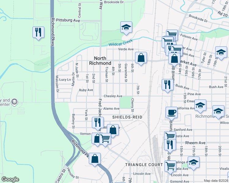 map of restaurants, bars, coffee shops, grocery stores, and more near 1520 4th Street in Richmond