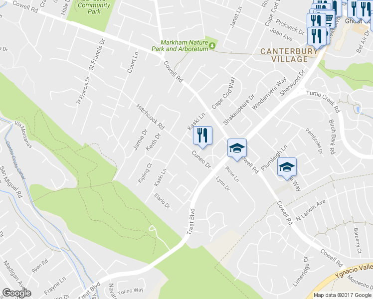 map of restaurants, bars, coffee shops, grocery stores, and more near 4206 Diablo View Court in Concord