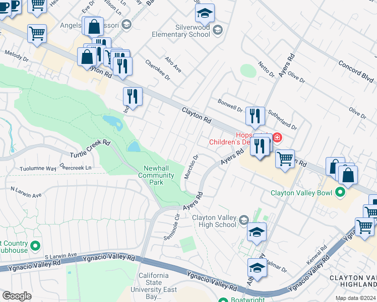 map of restaurants, bars, coffee shops, grocery stores, and more near 1441 Saint James Parkway in Concord