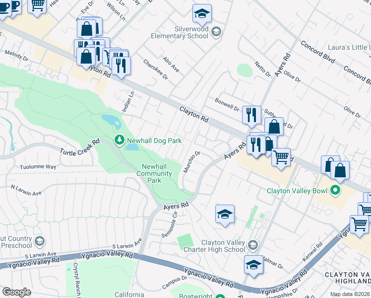 map of restaurants, bars, coffee shops, grocery stores, and more near 1441 Saint James Parkway in Concord