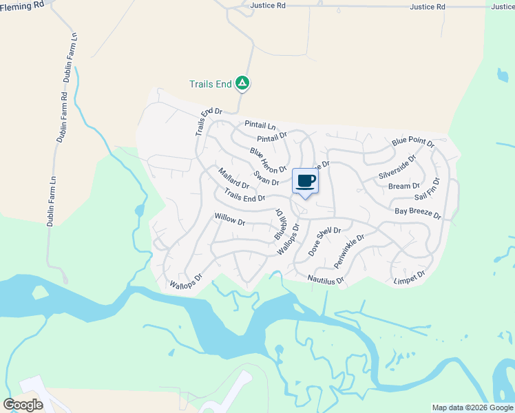 map of restaurants, bars, coffee shops, grocery stores, and more near 5094 Mallard Drive in New Church