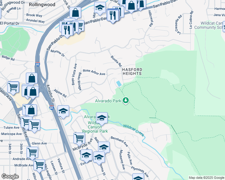 map of restaurants, bars, coffee shops, grocery stores, and more near 5918 Harbor View Avenue in San Pablo