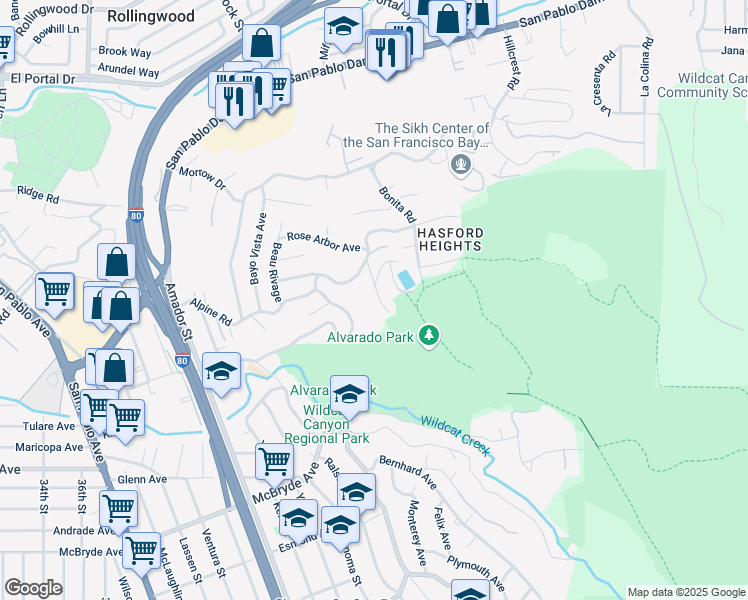 map of restaurants, bars, coffee shops, grocery stores, and more near 5929 Harbor View Avenue in San Pablo