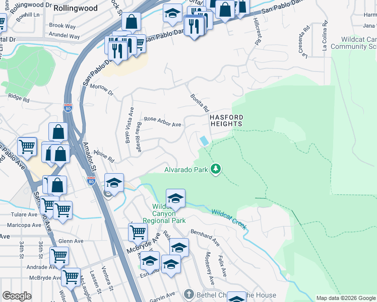 map of restaurants, bars, coffee shops, grocery stores, and more near 5929 Harbor View Avenue in San Pablo