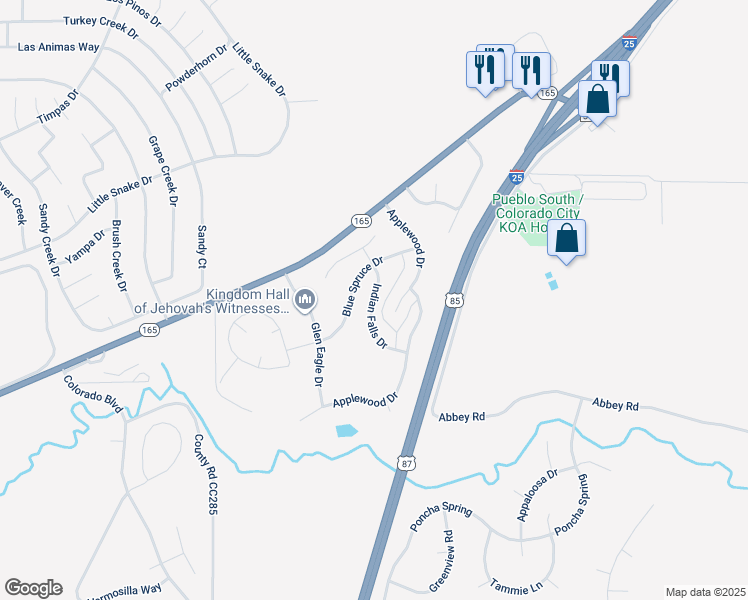 map of restaurants, bars, coffee shops, grocery stores, and more near Indian Falls Drive in Colorado City