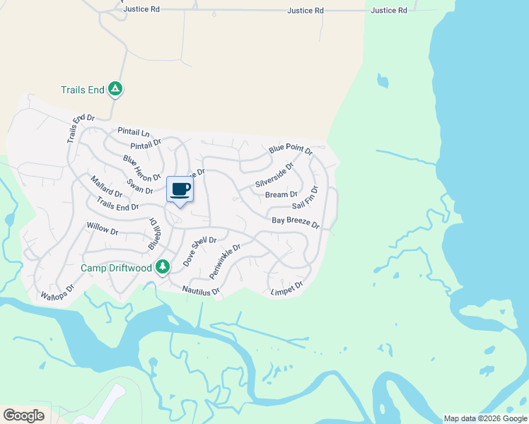 map of restaurants, bars, coffee shops, grocery stores, and more near 5031 Sail Fin Drive in Horntown