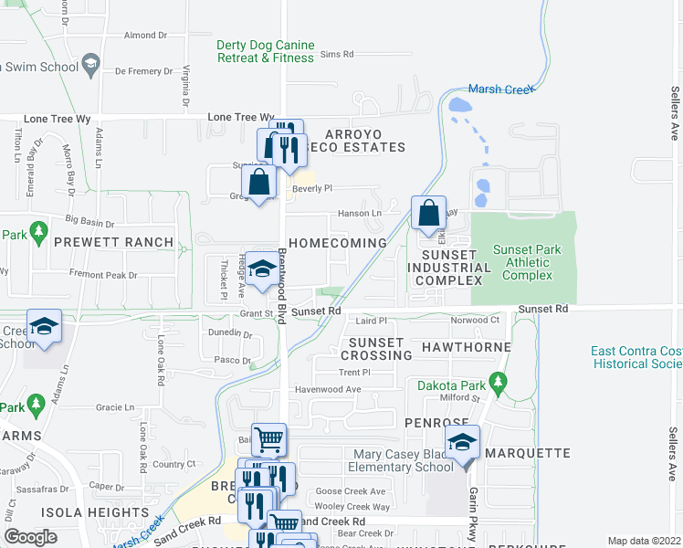 map of restaurants, bars, coffee shops, grocery stores, and more near 2063 Hearland Circle in Brentwood