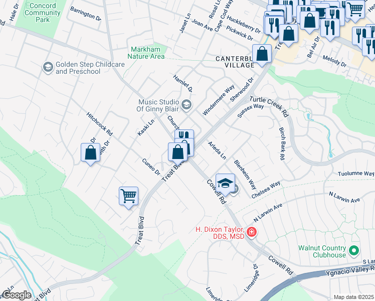 map of restaurants, bars, coffee shops, grocery stores, and more near in Concord