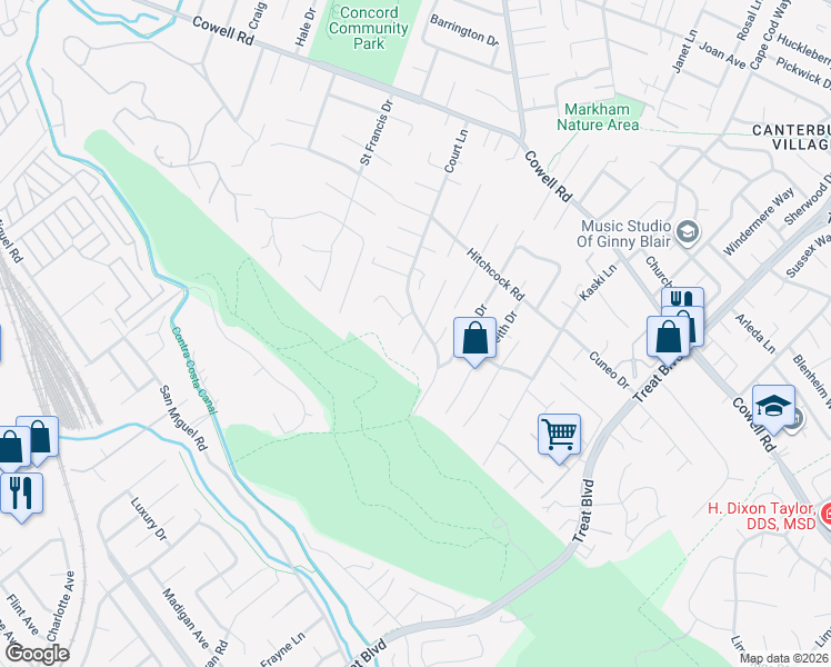 map of restaurants, bars, coffee shops, grocery stores, and more near 1100 Kaitlin Place in Concord