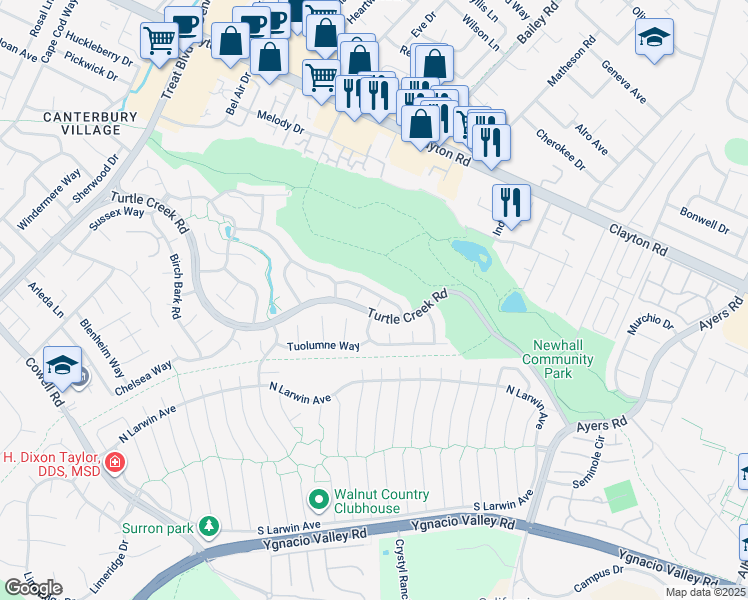 map of restaurants, bars, coffee shops, grocery stores, and more near 4576 Wildcat Lane in Concord