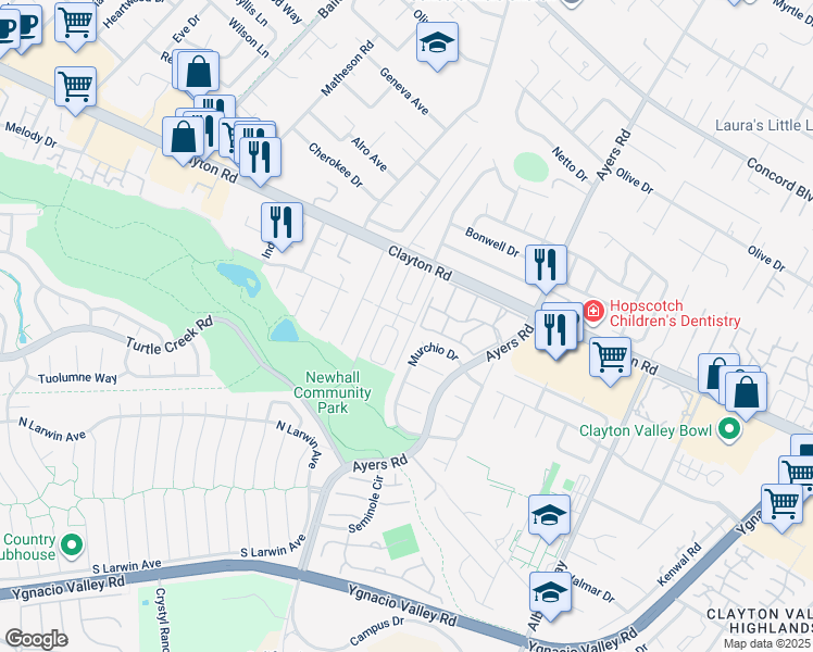 map of restaurants, bars, coffee shops, grocery stores, and more near 4954 Boxer Boulevard in Concord