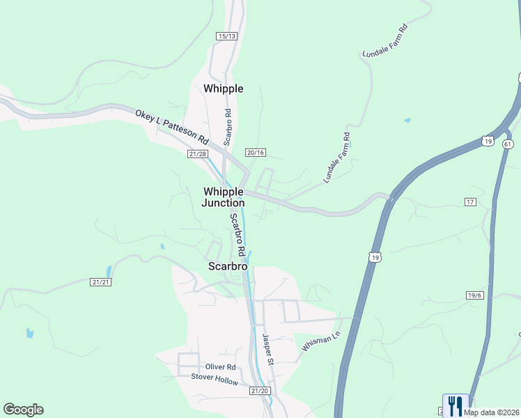 map of restaurants, bars, coffee shops, grocery stores, and more near 38 Sutphin Lane in Scarbro