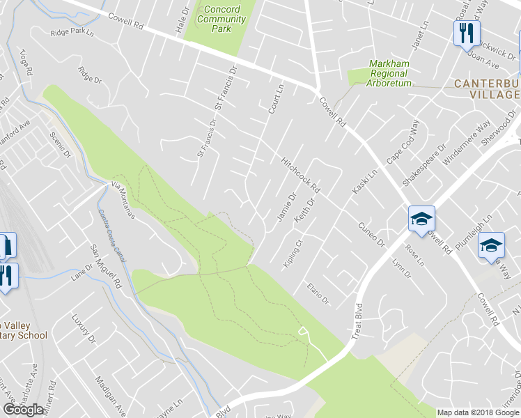 map of restaurants, bars, coffee shops, grocery stores, and more near 1100 Kaitlin Place in Concord