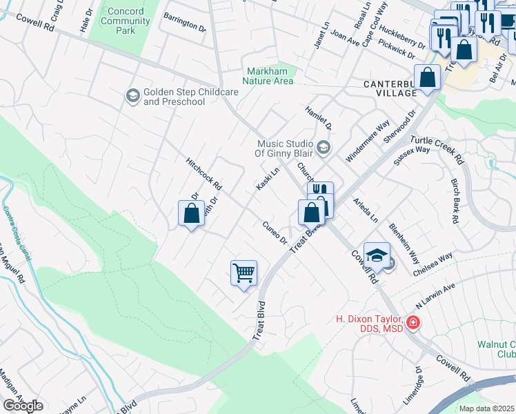map of restaurants, bars, coffee shops, grocery stores, and more near 4206 Diablo View Court in Concord