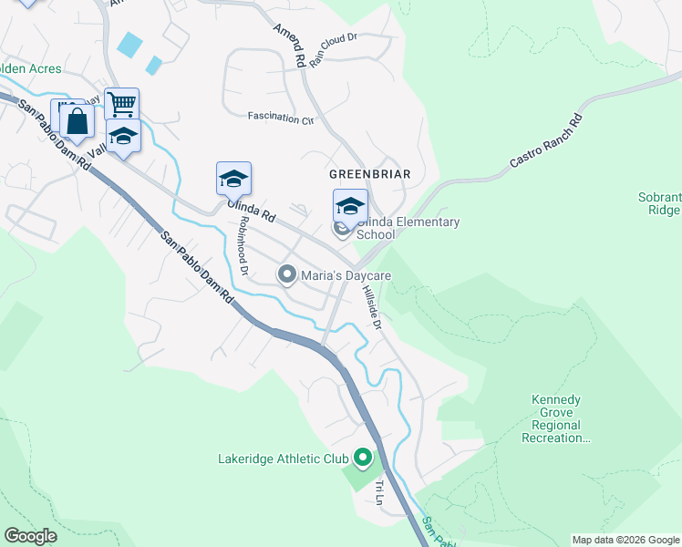 map of restaurants, bars, coffee shops, grocery stores, and more near 4028 Marion Way in El Sobrante