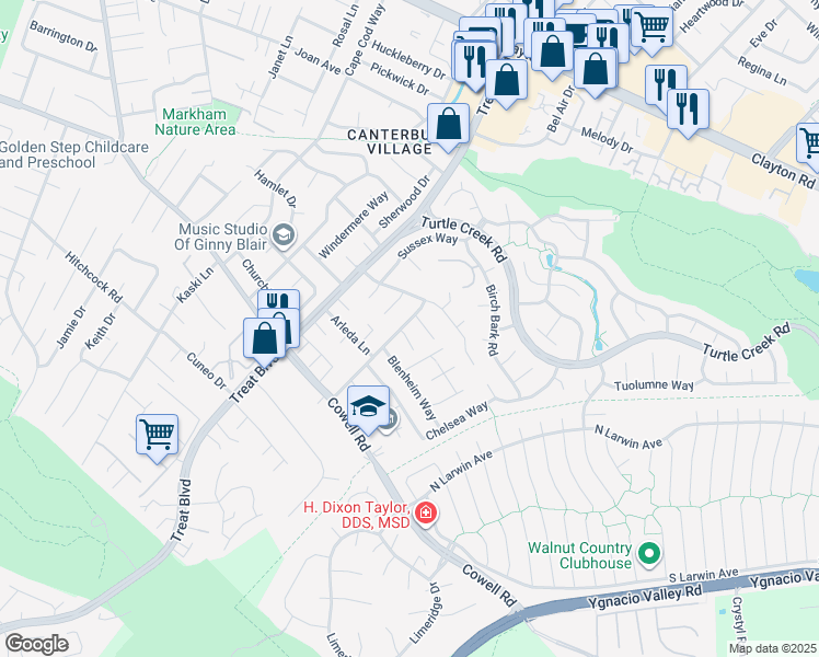 map of restaurants, bars, coffee shops, grocery stores, and more near 4351 Dorset Court in Concord