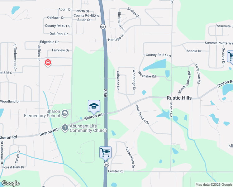 map of restaurants, bars, coffee shops, grocery stores, and more near 5431 Oakwood Drive in Newburgh
