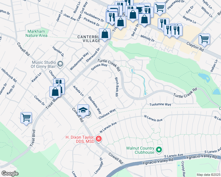 map of restaurants, bars, coffee shops, grocery stores, and more near 1318 Perth Court in Concord