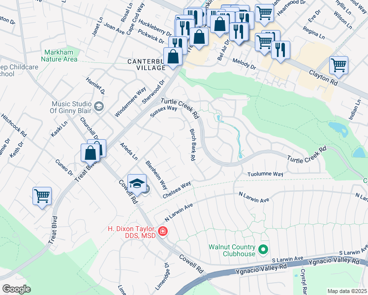map of restaurants, bars, coffee shops, grocery stores, and more near 1318 Perth Court in Concord