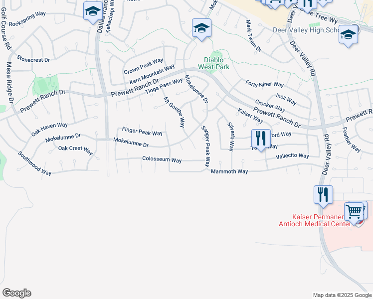 map of restaurants, bars, coffee shops, grocery stores, and more near 2022 Excelsior Court in Antioch