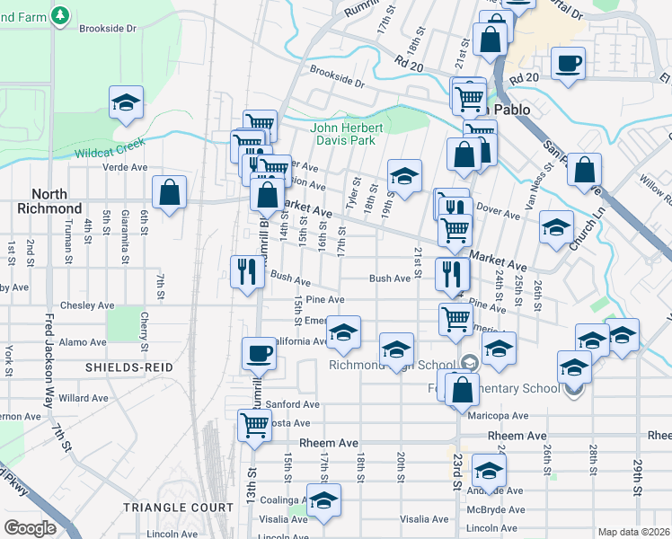 map of restaurants, bars, coffee shops, grocery stores, and more near 1617 17th Street in San Pablo