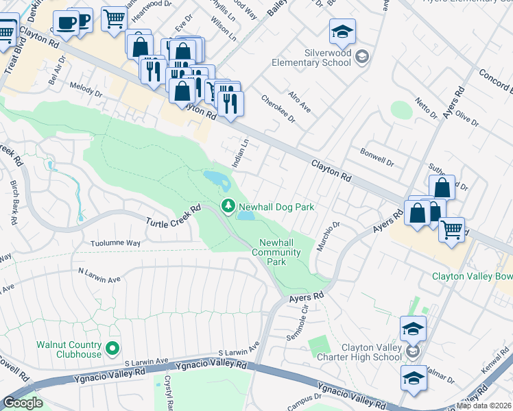 map of restaurants, bars, coffee shops, grocery stores, and more near 1442 Bassett Drive in Concord