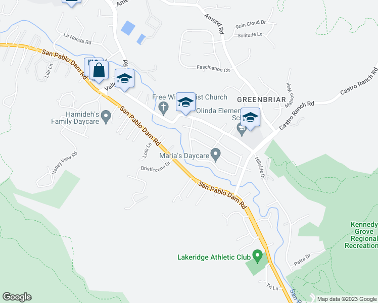 map of restaurants, bars, coffee shops, grocery stores, and more near 5760 Robinhood Drive in El Sobrante