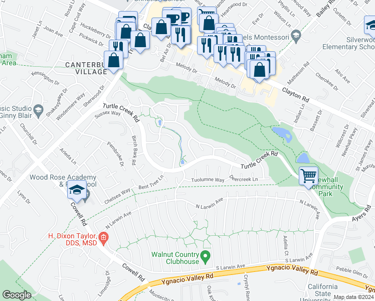 map of restaurants, bars, coffee shops, grocery stores, and more near 1241 Morning Glory Drive in Concord