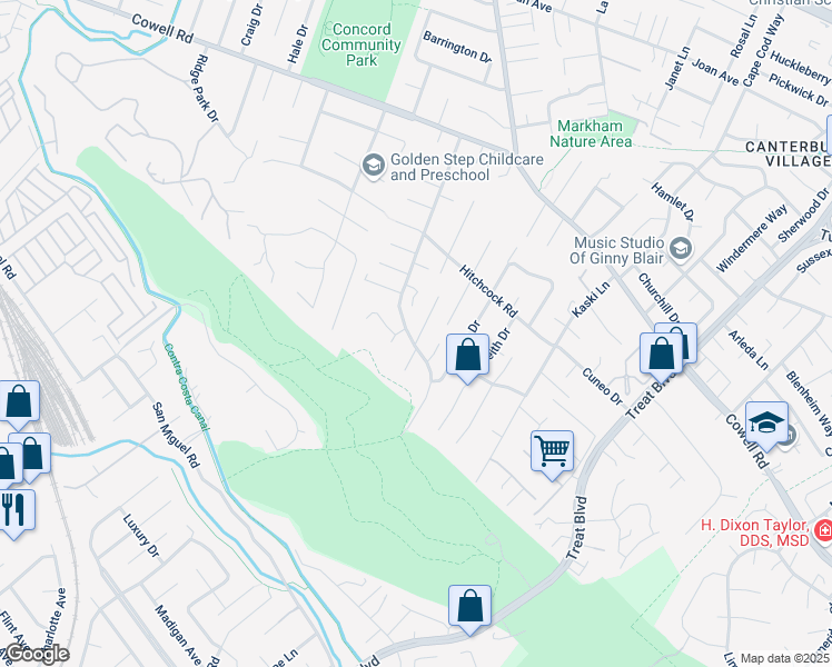 map of restaurants, bars, coffee shops, grocery stores, and more near 1100 Kaitlin Place in Concord