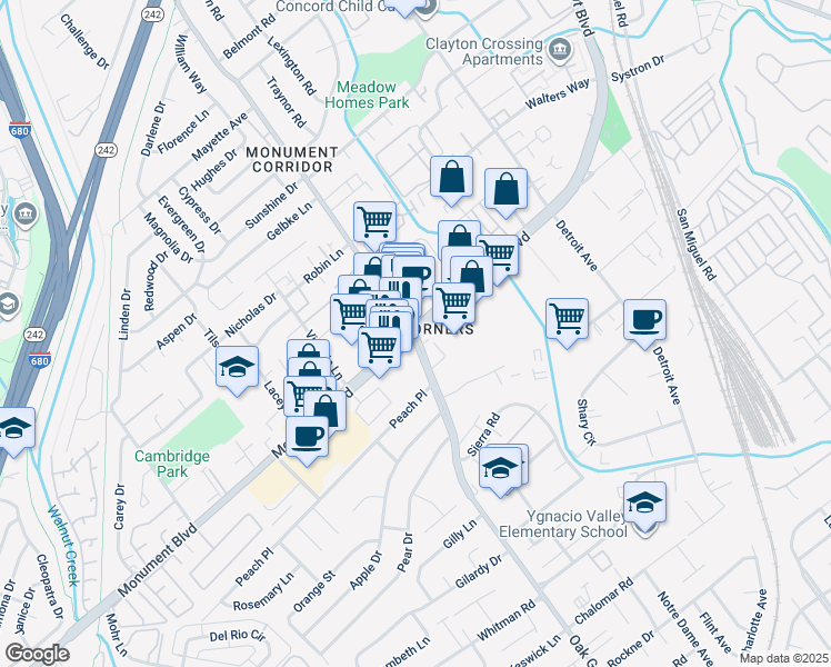 map of restaurants, bars, coffee shops, grocery stores, and more near in Concord