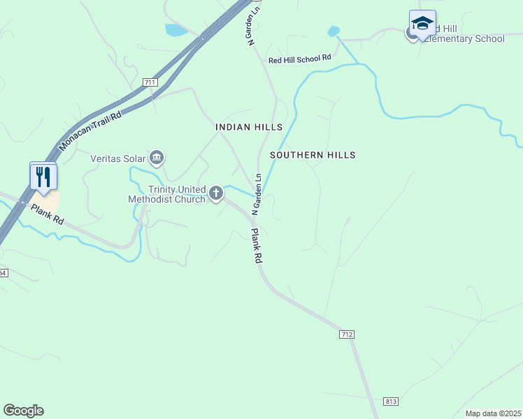 map of restaurants, bars, coffee shops, grocery stores, and more near 2931 North Garden Lane in North Garden