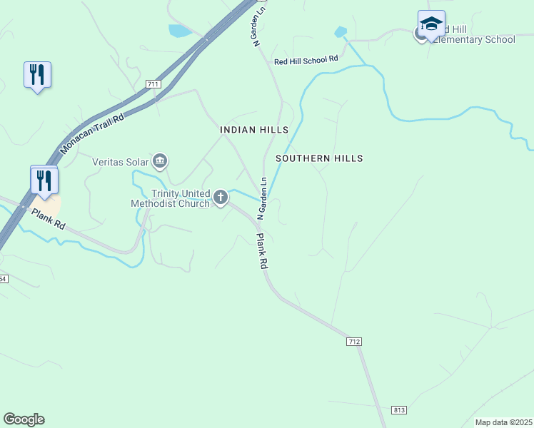 map of restaurants, bars, coffee shops, grocery stores, and more near 2931 North Garden Lane in North Garden