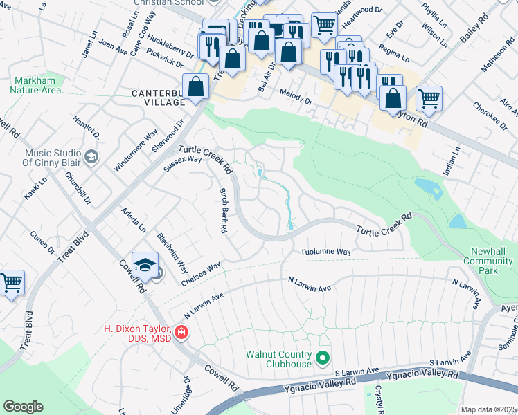 map of restaurants, bars, coffee shops, grocery stores, and more near 1208 Pinecrest Drive in Concord