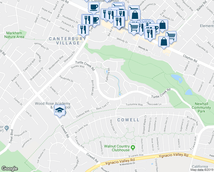 map of restaurants, bars, coffee shops, grocery stores, and more near 1208 Pinecrest Drive in Concord