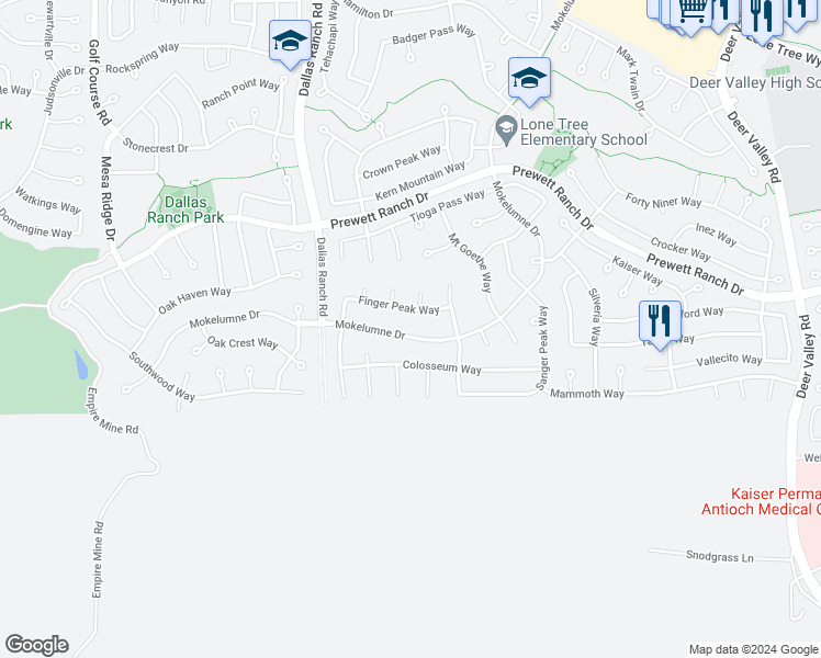 map of restaurants, bars, coffee shops, grocery stores, and more near 1975 Mokelumne Drive in Antioch