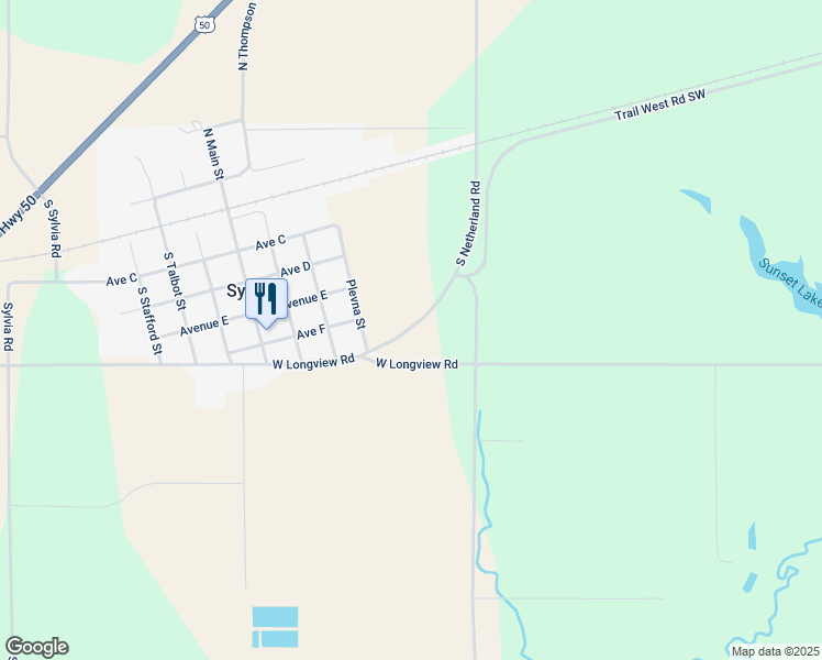 map of restaurants, bars, coffee shops, grocery stores, and more near 203 Trail West Saint Road in Sylvia