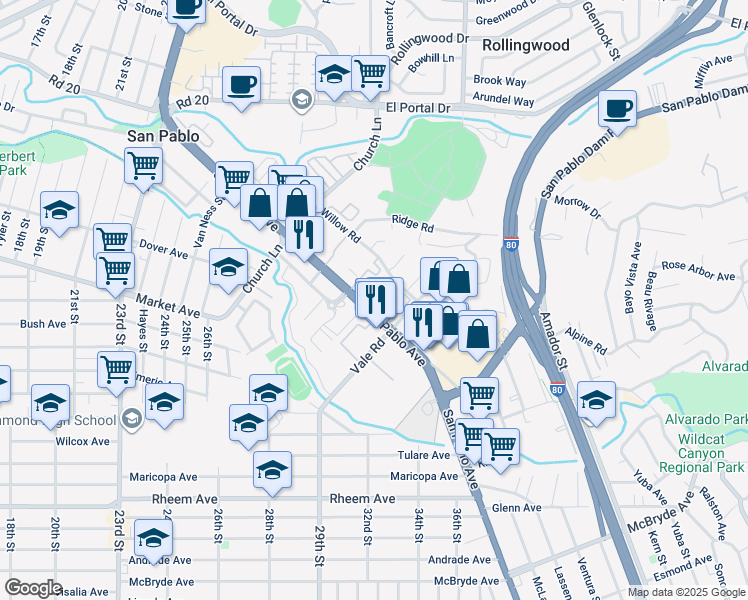 map of restaurants, bars, coffee shops, grocery stores, and more near 13561 San Pablo Avenue in San Pablo