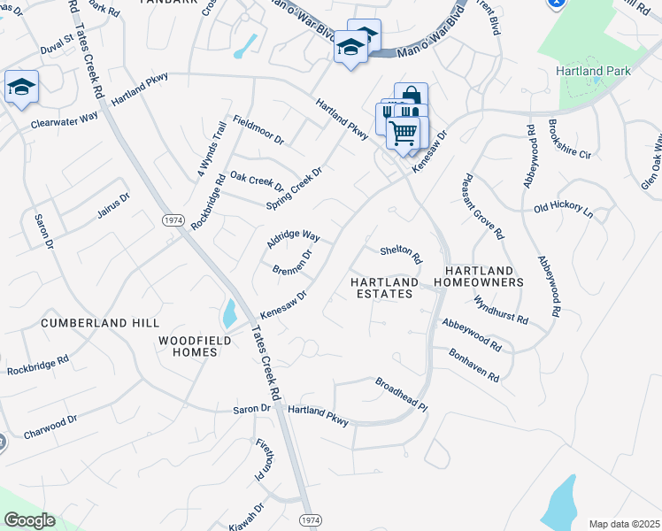 map of restaurants, bars, coffee shops, grocery stores, and more near 4832 Chelmsbury Lane in Lexington