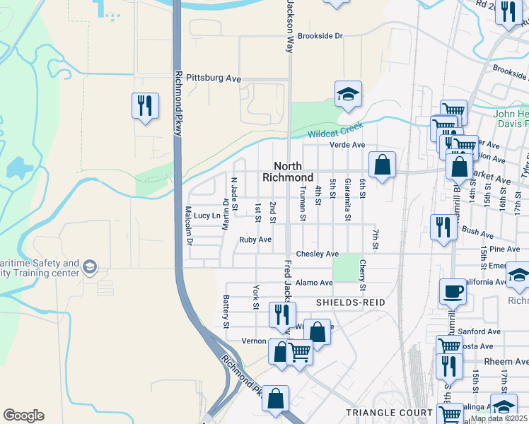 map of restaurants, bars, coffee shops, grocery stores, and more near 117 Silver Avenue in Richmond