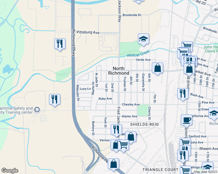 map of restaurants, bars, coffee shops, grocery stores, and more near 117 Silver Avenue in Richmond