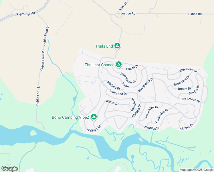 map of restaurants, bars, coffee shops, grocery stores, and more near Trails End Drive in Horntown