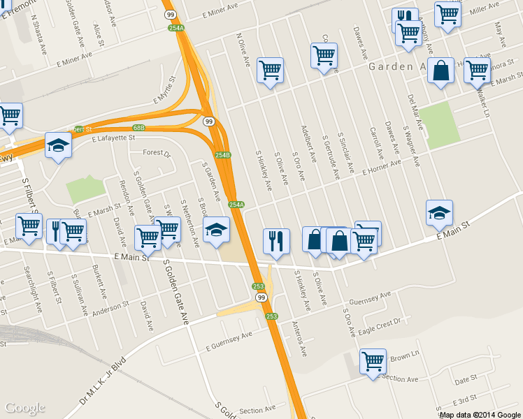 map of restaurants, bars, coffee shops, grocery stores, and more near 622 Anteros Avenue in Stockton