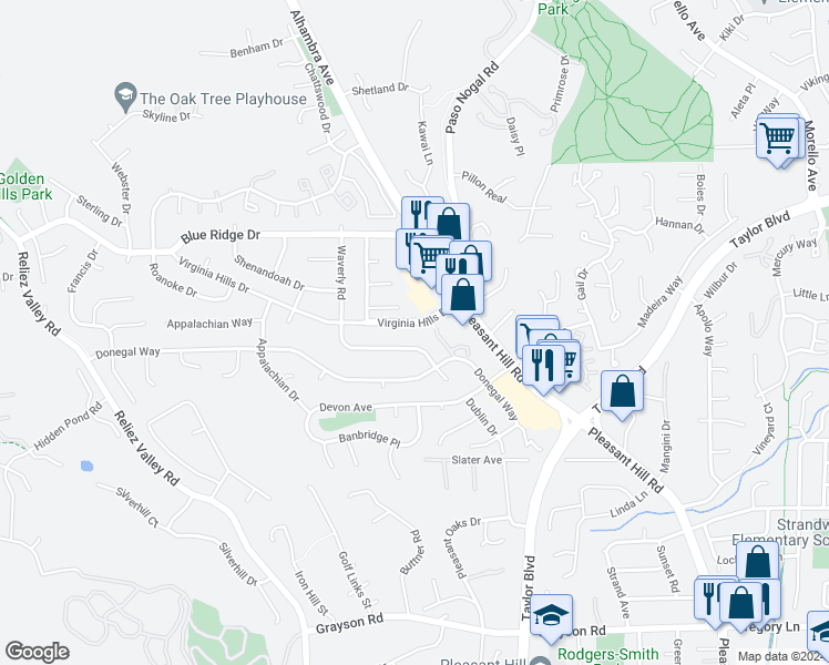 map of restaurants, bars, coffee shops, grocery stores, and more near 110 Clear Creek Court in Martinez