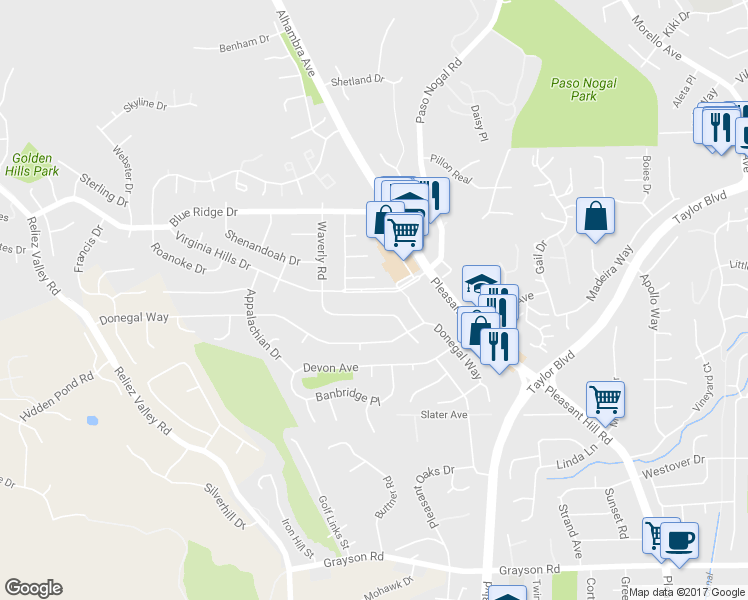 map of restaurants, bars, coffee shops, grocery stores, and more near 126 Clear Creek Court in Martinez