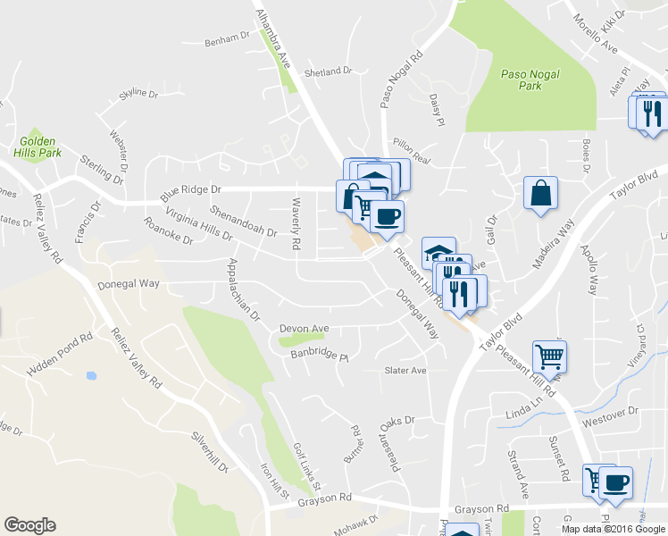 map of restaurants, bars, coffee shops, grocery stores, and more near 126 Clear Creek Court in Martinez