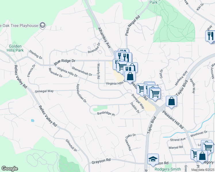 map of restaurants, bars, coffee shops, grocery stores, and more near 126 Clear Creek Court in Martinez