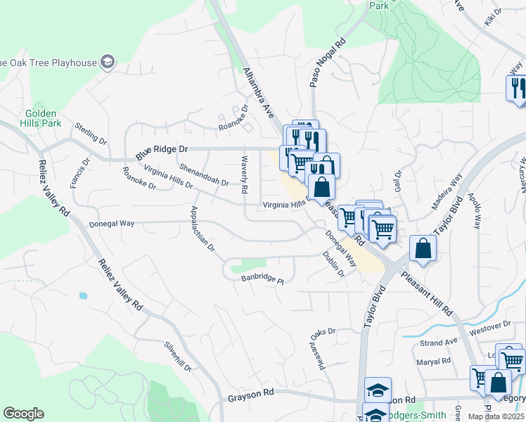 map of restaurants, bars, coffee shops, grocery stores, and more near 126 Clear Creek Court in Martinez