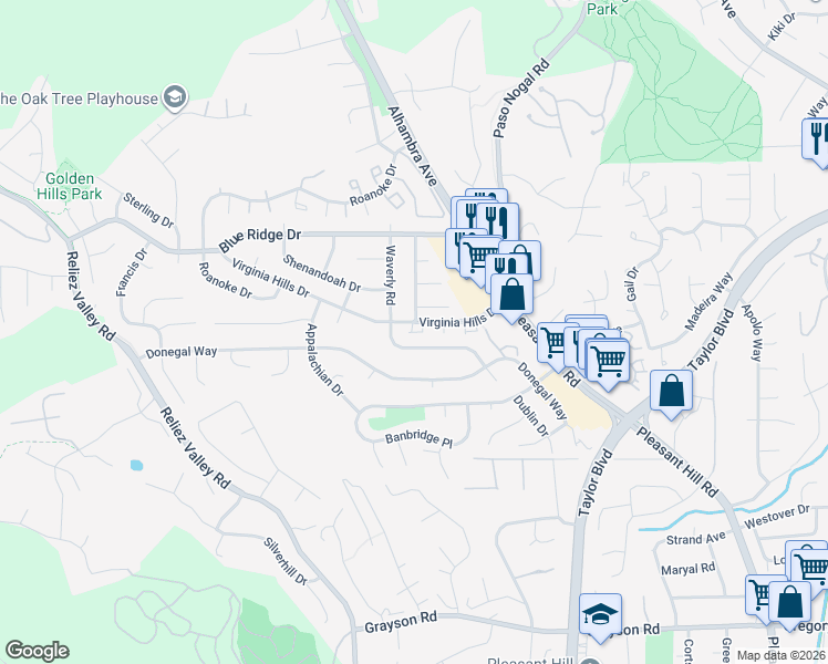 map of restaurants, bars, coffee shops, grocery stores, and more near 126 Clear Creek Court in Martinez