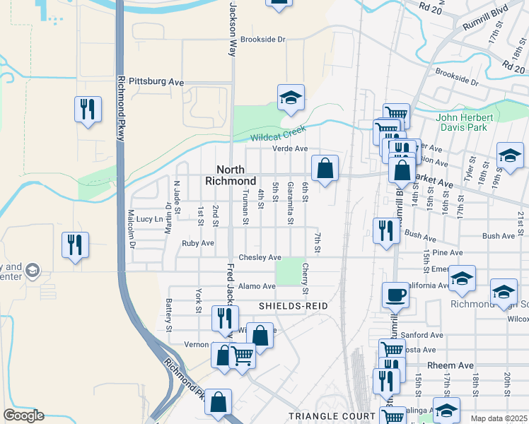 map of restaurants, bars, coffee shops, grocery stores, and more near 1638 4th Street in Richmond
